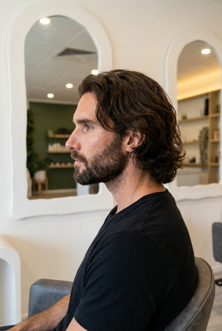 Men's textured dark brown flow — East-London cut